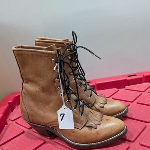 Brown Leather Lace-Up Women's Boots